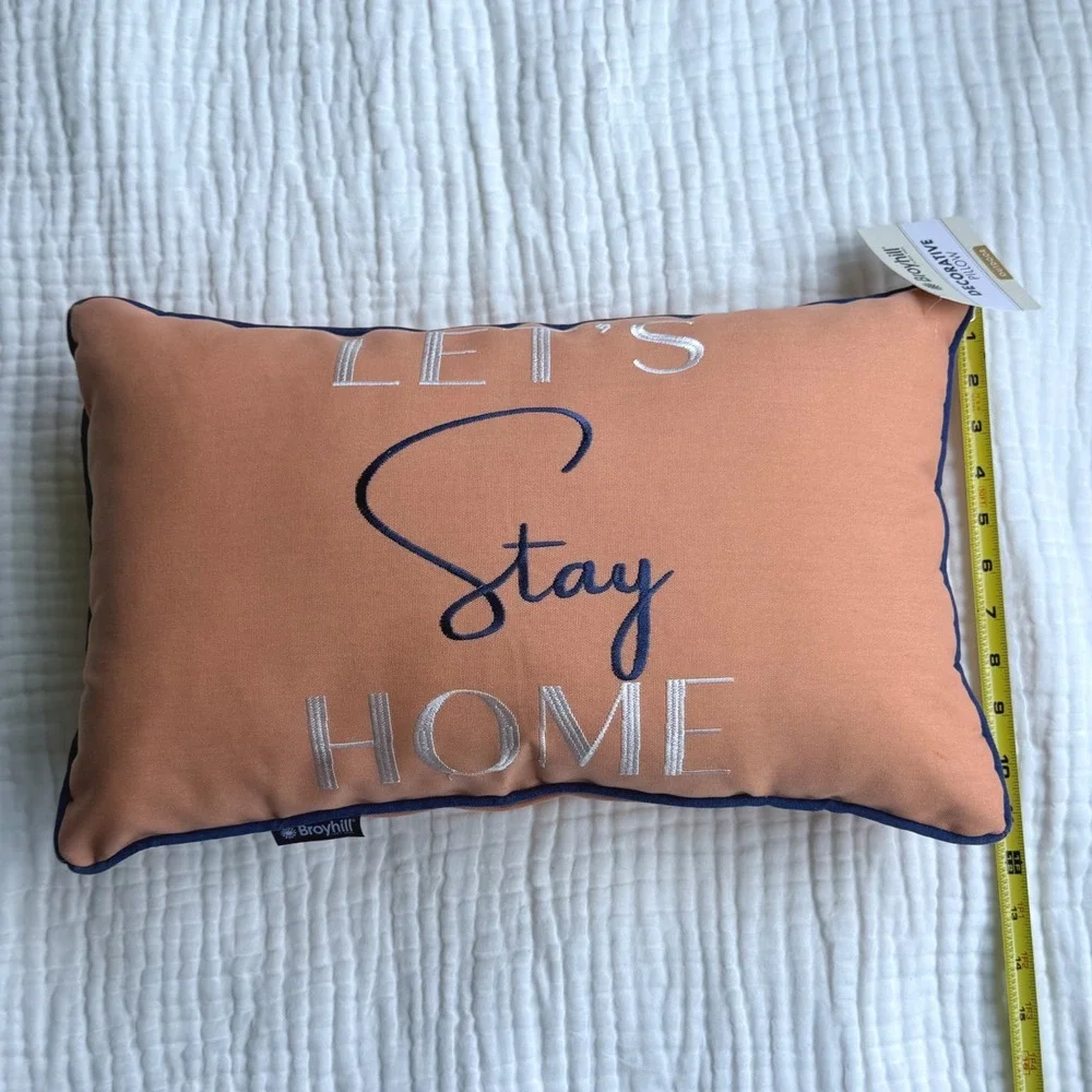 Broyhill Outdoor Decorative Throw Lumbar Pillow Lets Stay Home Orange Peach NWT